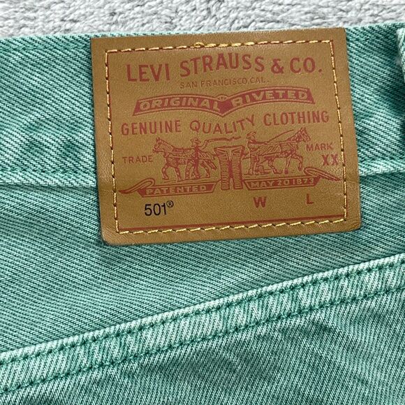 Levis 501 Crop Jeans Womens 28x26 Green Denim Cotton Rare Straight Leg High Rise - Picture 7 of 16